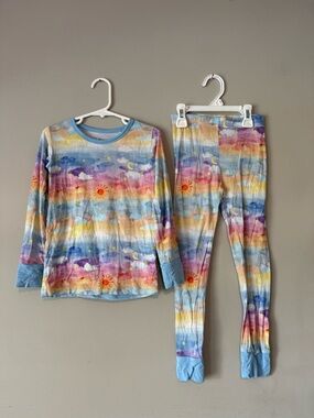 Kids Multicolor Sunrise & Clouds Pajama Set - Blue Trim